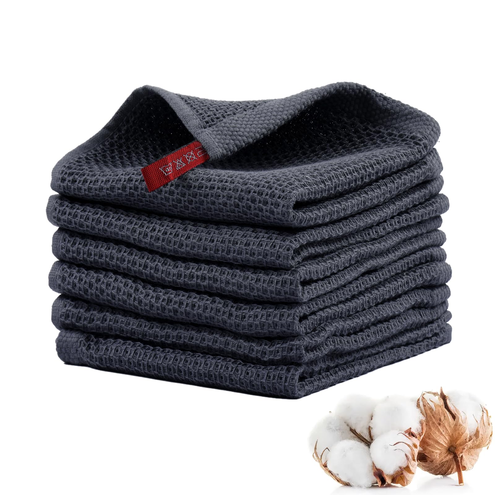 6 Pack Cotton Cleaning Cloths, Gray Dish Cloths with Hanging Loop 34×34 cm