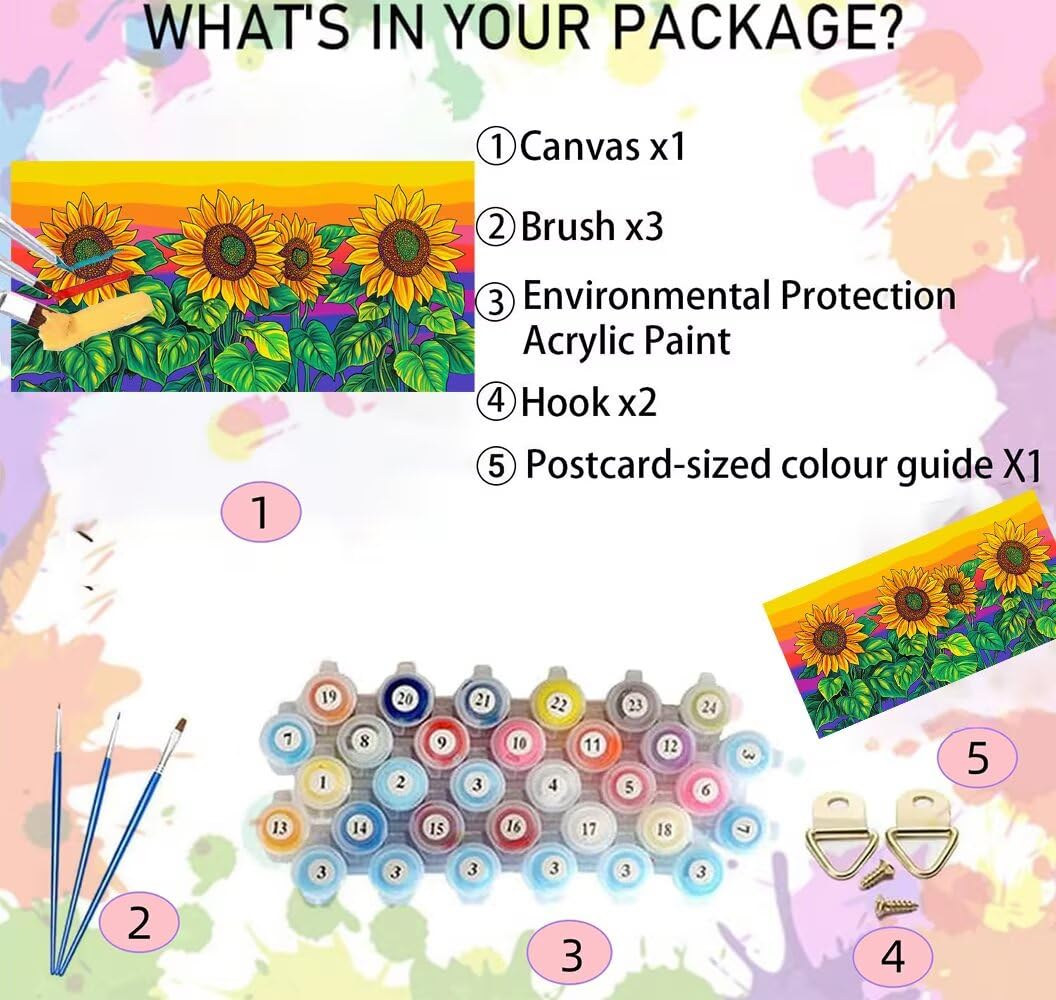 Peinture par Numero Adulte Dessin Animé Kit de Peinture à l'huile Sur Toile par Numéros pour Adulte Tournesol Grande taille XXL 60x120cm d'eau Peinte à la Main Painting by Numbers Débutant N5-142