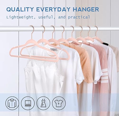 Vista 7 de TIMMY Perchas de terciopelo Juego (paquete de 50) perchas ultrafinas con construcción resistente, soporta hasta 10 libras Acabado rosa rubor, oro