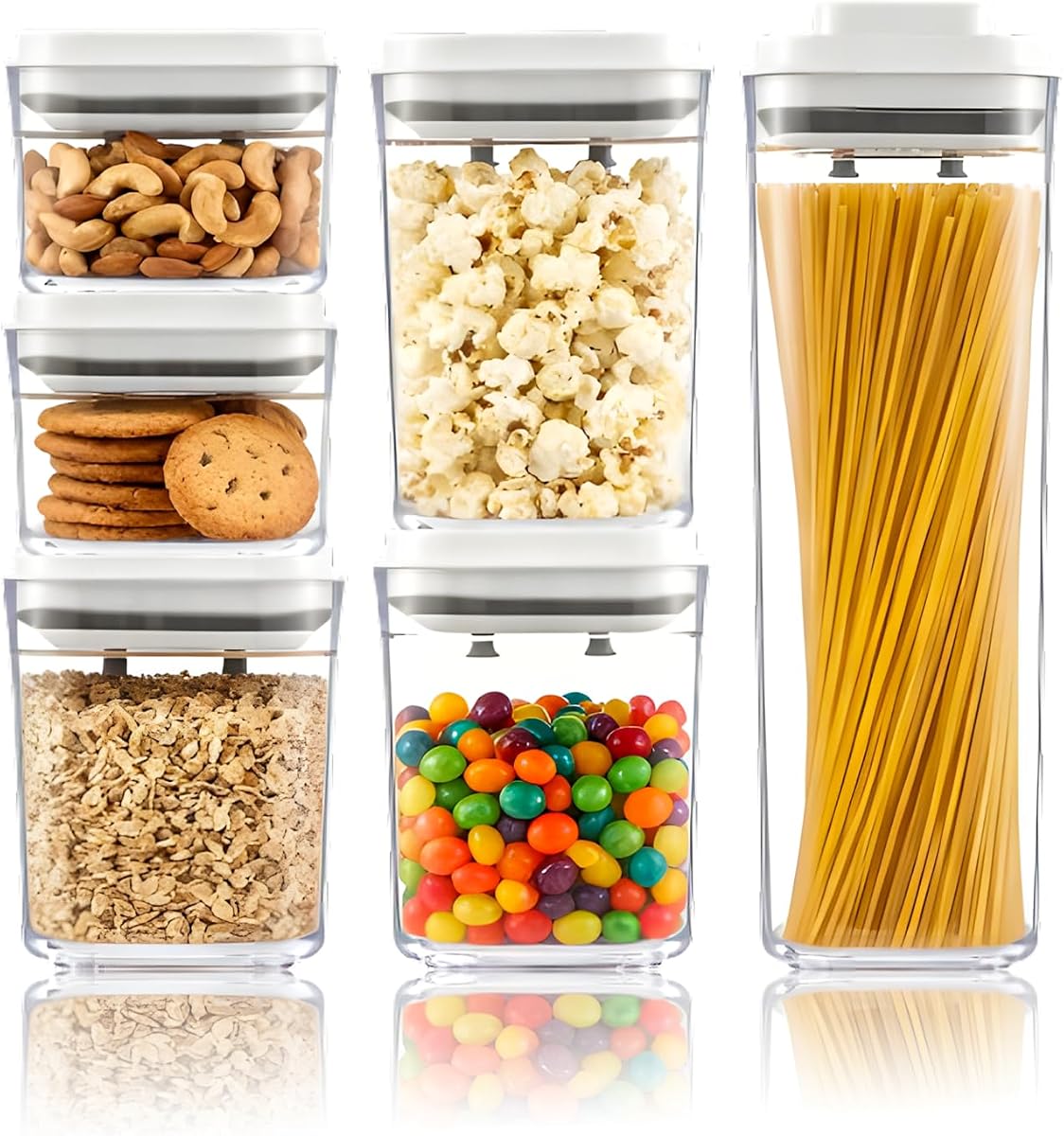 UFORU Pop Airtight Food Storage Containers, 6-Piece Canister Set with Lids | 0.37/0.74 Qt x2 Each, 1.0/1.9 Qt x1 Each, One-Button Opening, BPA-Free, Stackable, Cereal, Rice, Flour and Snacks, Pantry Use