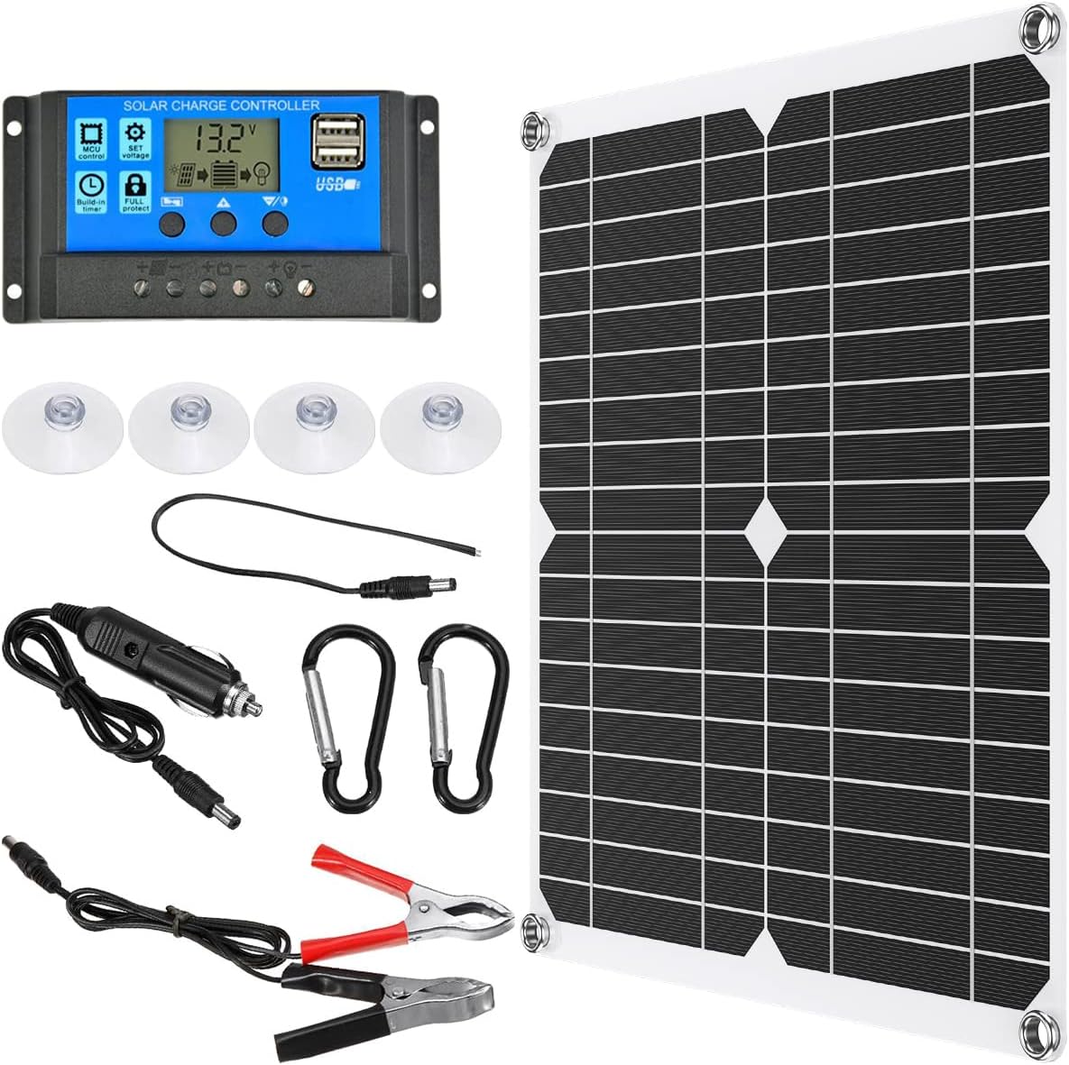 Ghopy 130W Solar Panel Kit, IP65 Waterproof Solar Charger with Dual USB Ports Battery Power Bank Charger Board for Car Motorhome Caravans Vehicle RV Boat Shed Camping