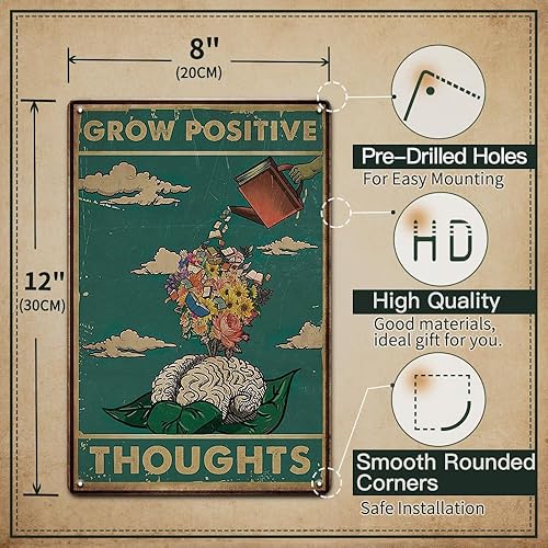 Póster de metal de pared vintage crece pensamientos positivos Póster vintage