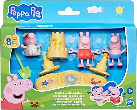 Peppa Pig Siblings on the Beach Playset with 3 Figures and 5 Accessories Includes Baby Evie Preschool Toy for Girls and Boys from 3 Years