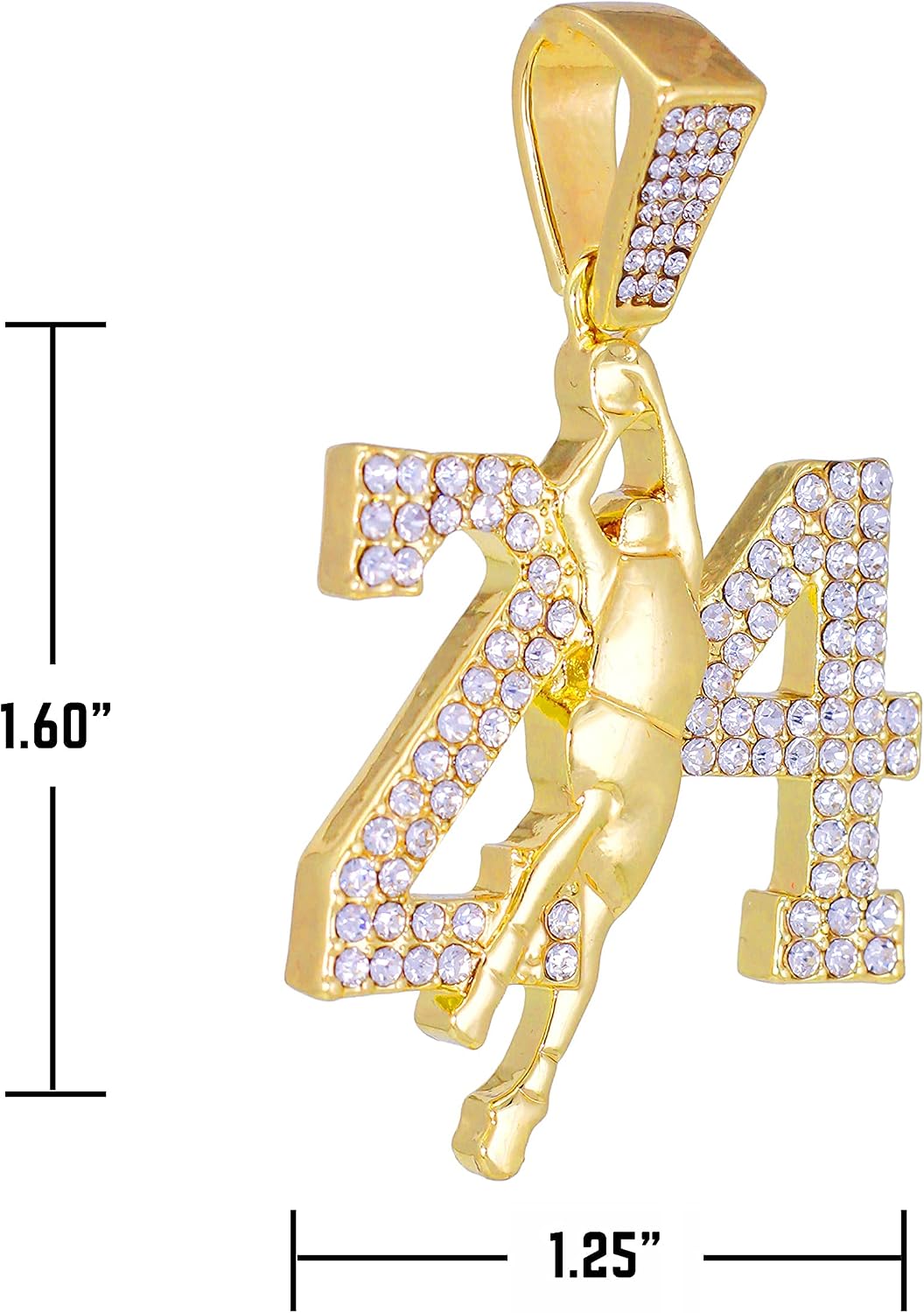 Iced Out Hip Hop 24 Pendant (Basketball Necklace) with choice of 24" Rope Chain or 20" 4mm Tennis Chain or 24" 10mm Miami Cuban Chain - Image 3