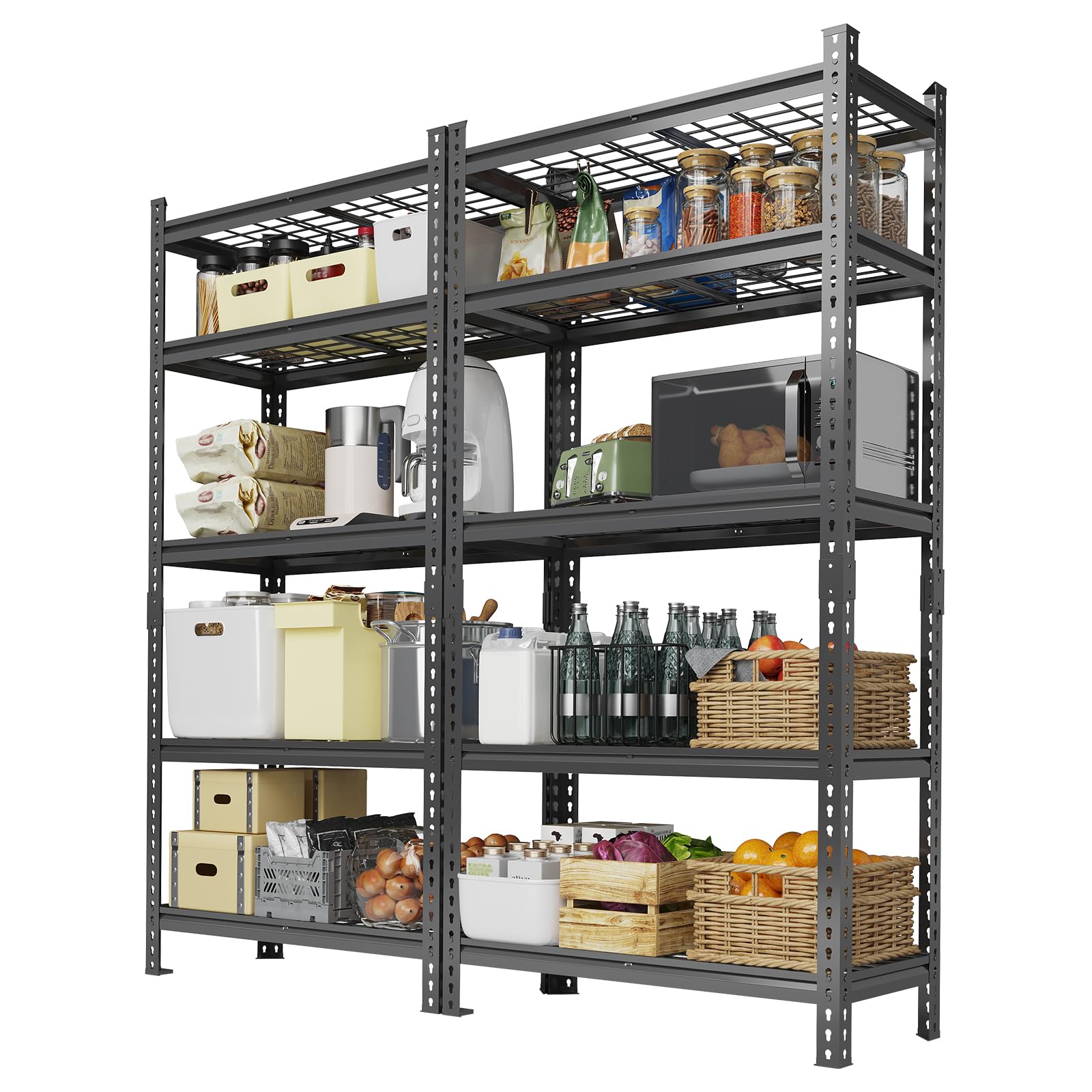 Garage Shelving 2200 LBS Storage Shelves Adjustable Metal Shelving Unit Heavy Duty 5 Tier Metal Shelves for Garage Kitchen Pantry Warehouse Basement,