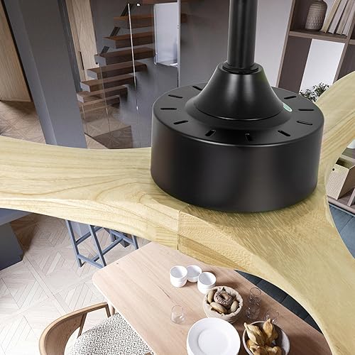 Miniatura 5 de Ventiladores de techo de 52 pulgadas con luces y control remoto, 3 aspas de madera natural, moderno ventilador de techo para interiores y