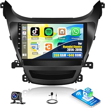 SIXTOP 2G+64G Android Car Stereo for Hyundai Elantra 2014-2016 Wireless CarPlay Android Auto, 9 inch HD Touchscreen GPS Navigation Bluetooth FM/RDS Radio WiFi Mirror Link SWC EQ 26UI AHD Rear Camera