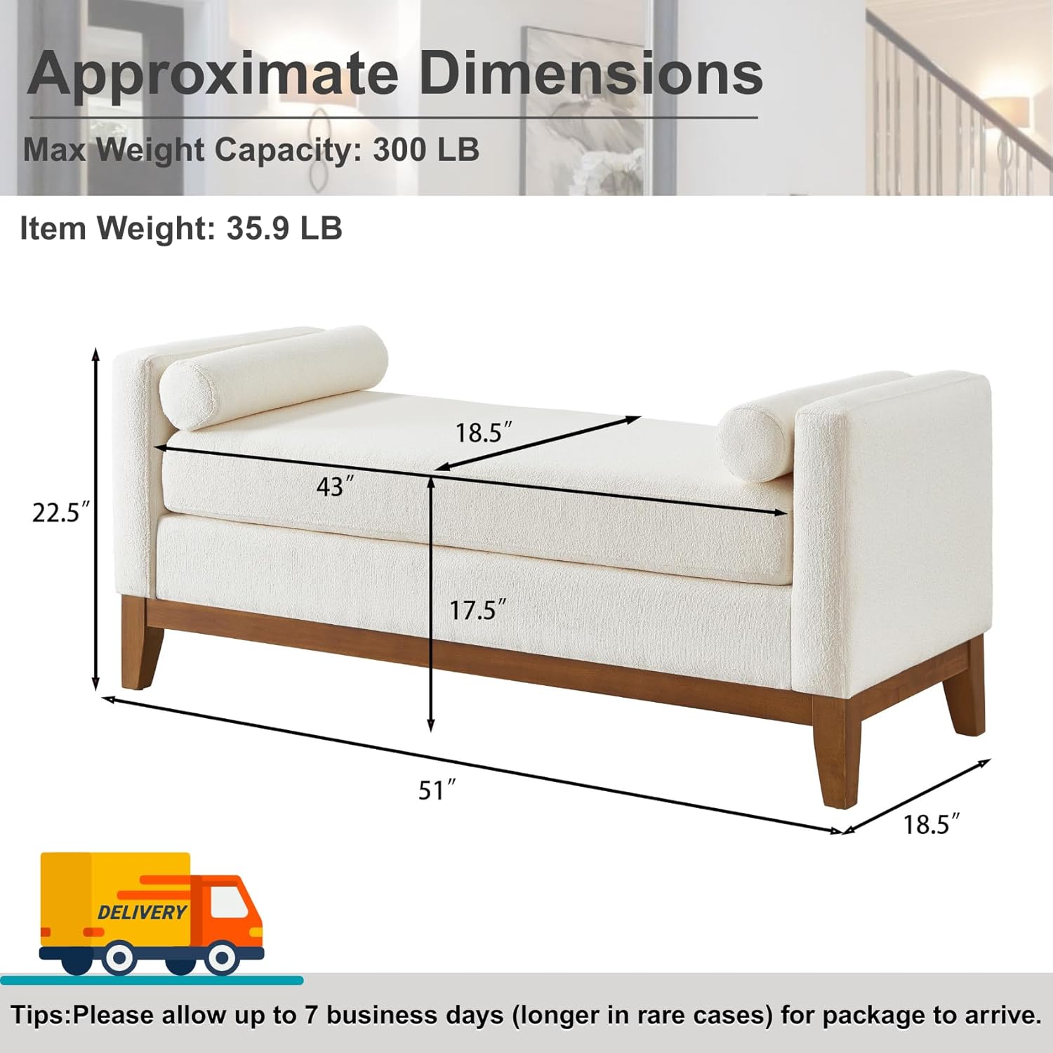 End of Bed Bench for Bedroom, 51'' Boucle Full Size Bench for Entryway, Hallway, Cloakroom, Window Bench (Ivory).