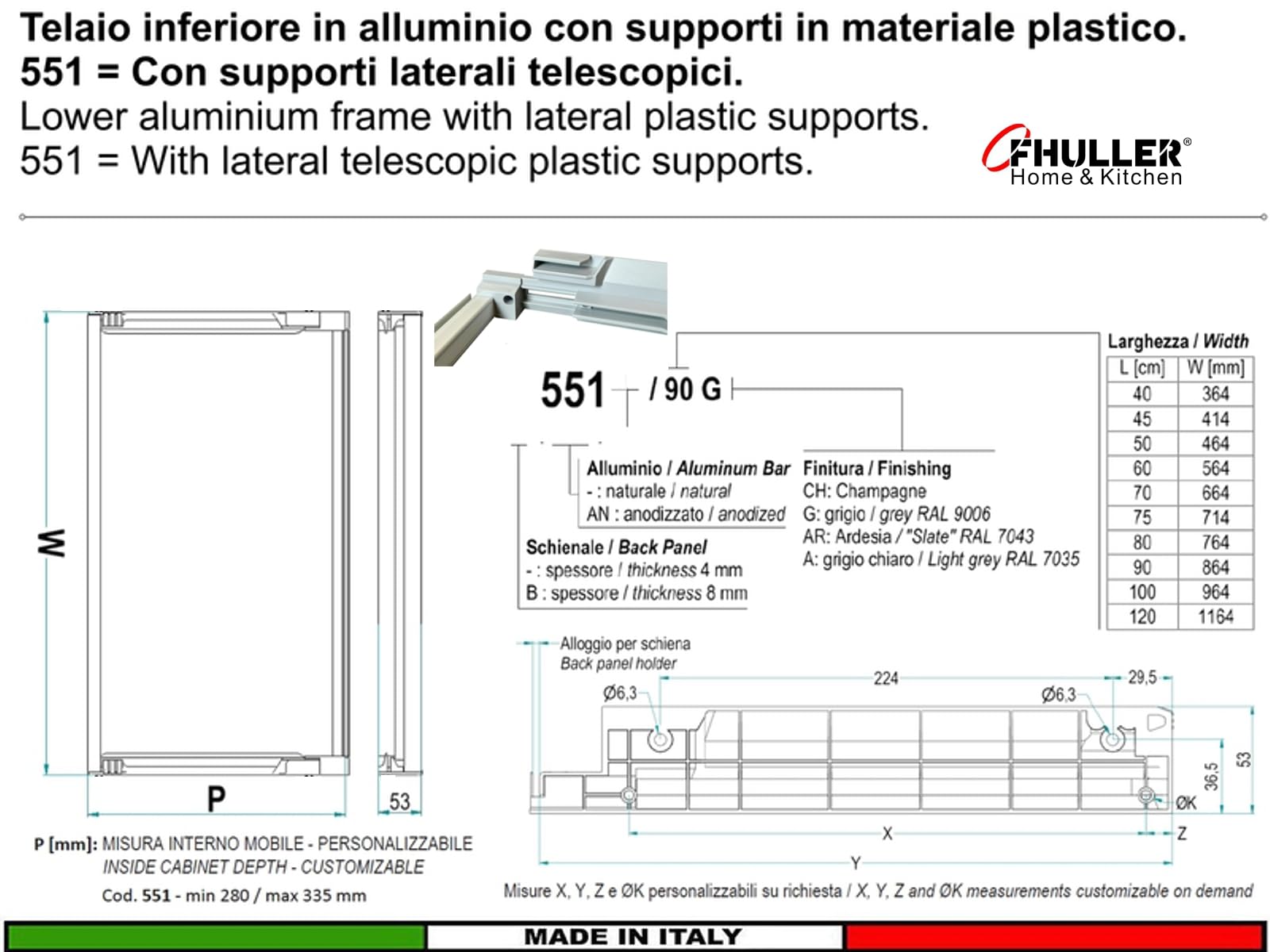 Kit Scolapiatti 86 cm da Incasso per Mobile Pensile Vasistas cm.90 completo di Telaio Regolabile e Vaschetta
