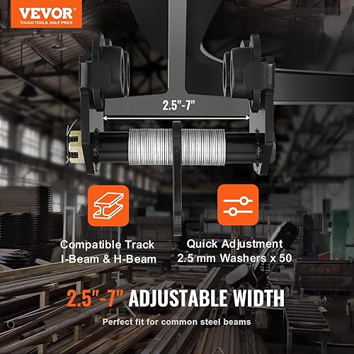 Miniatura 2 de VEVOR 2T-F Manual 4400 lbs2 toneladas de capacidad de carga, carro de empuje con ruedas dobles, ancho de brida ajustable de 2.5 a 7 pulgadas,