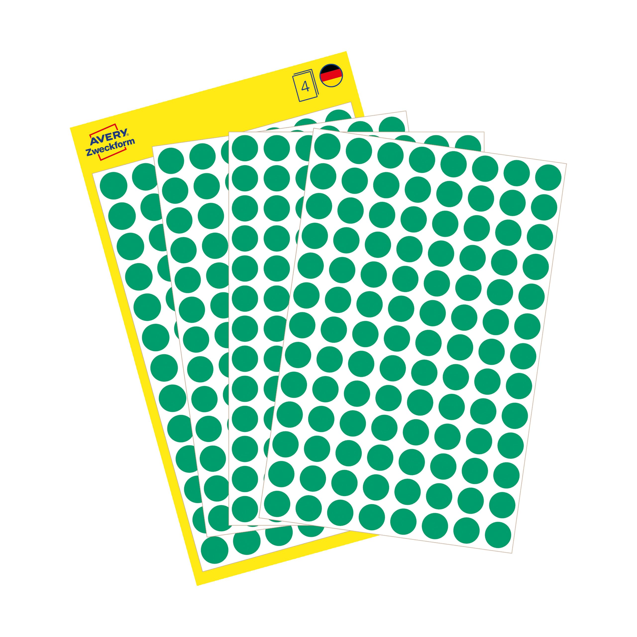 Avery Zweckform Self-Adhesive Marking Dots, Diameter: 8 mm Green Green 4 Blatt, 416 Etiketten