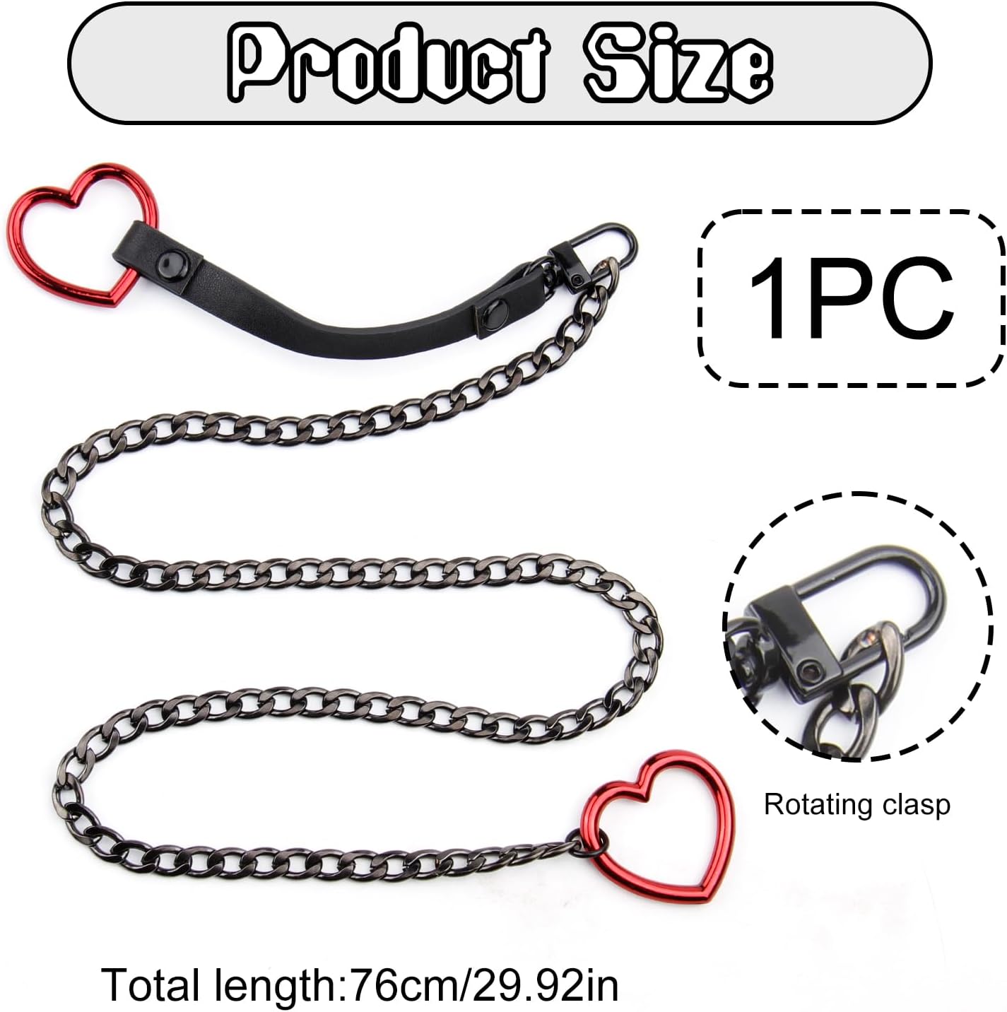 Heart Slip Chain Necklace, Black Leather Adjustable Slip Chain Choker with Red Charm, Non-Pinch Comfortable Choker Necklace for Women - Image 2