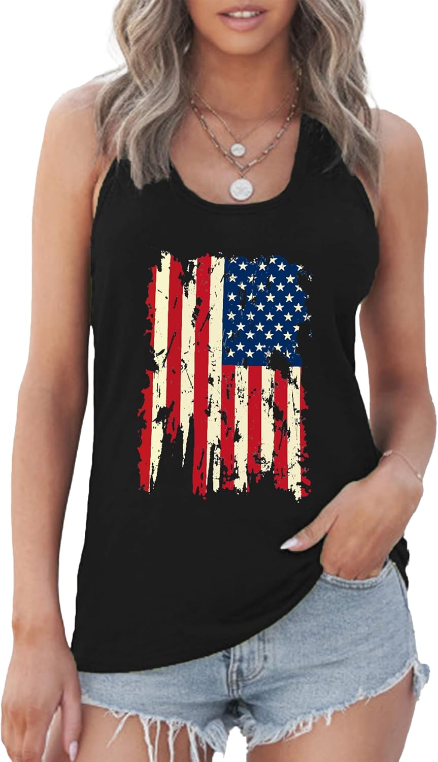 MAIHUN American Flag Tank Tops for Women 4th of July Vest Patriotic Shirt USA Flag Stars Stripes Sleeveless - Image 2
