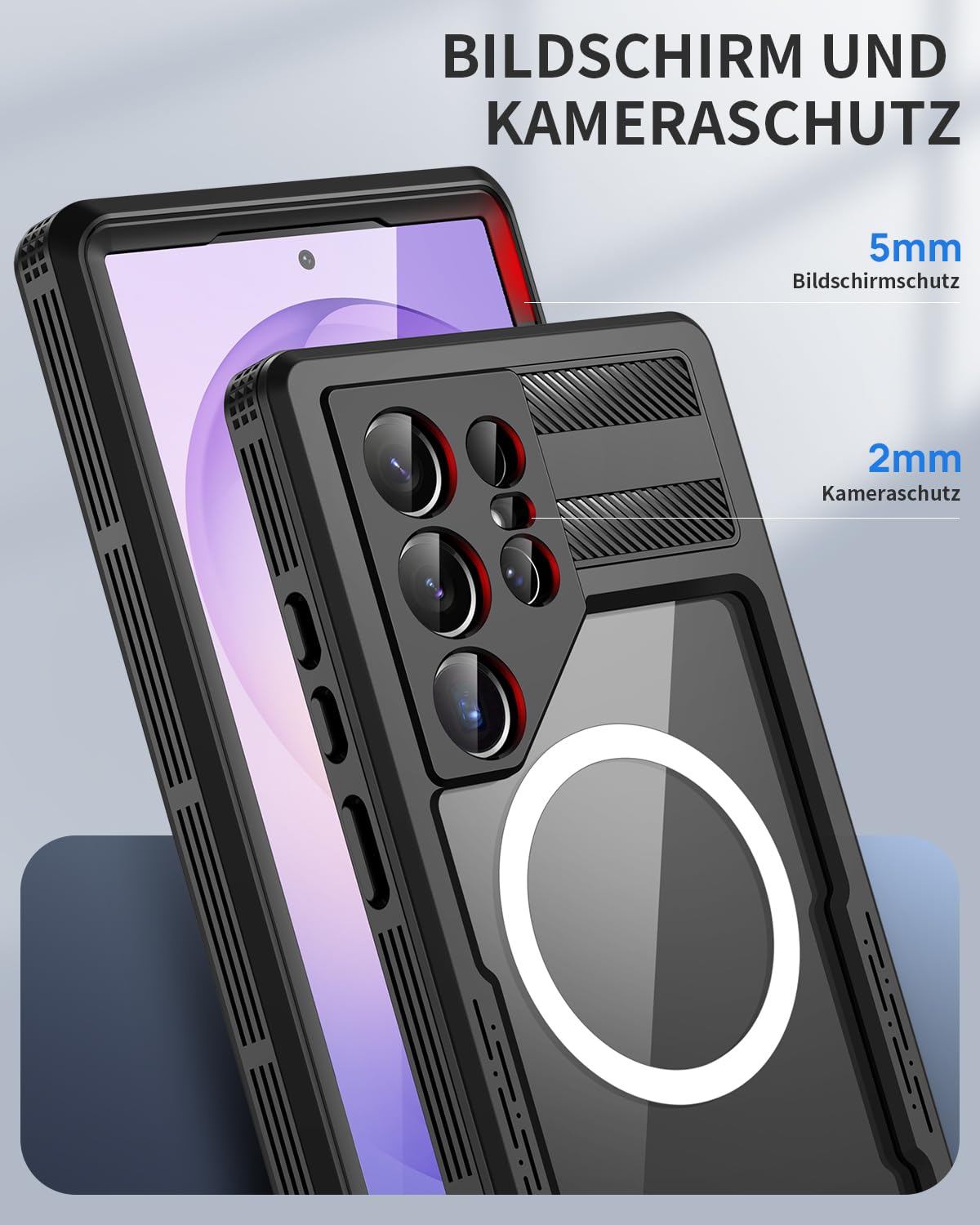 für Samsung Galaxy S26 Ultra 5G Hülle Wasserdicht Kompatibel mit Magsafe, HandyHülle S26 Ultra IP68 wasserdichte 360 Schutzhülle,Stoßfest Outdoor Panzerhülle mit Displayschutz,Schwarz