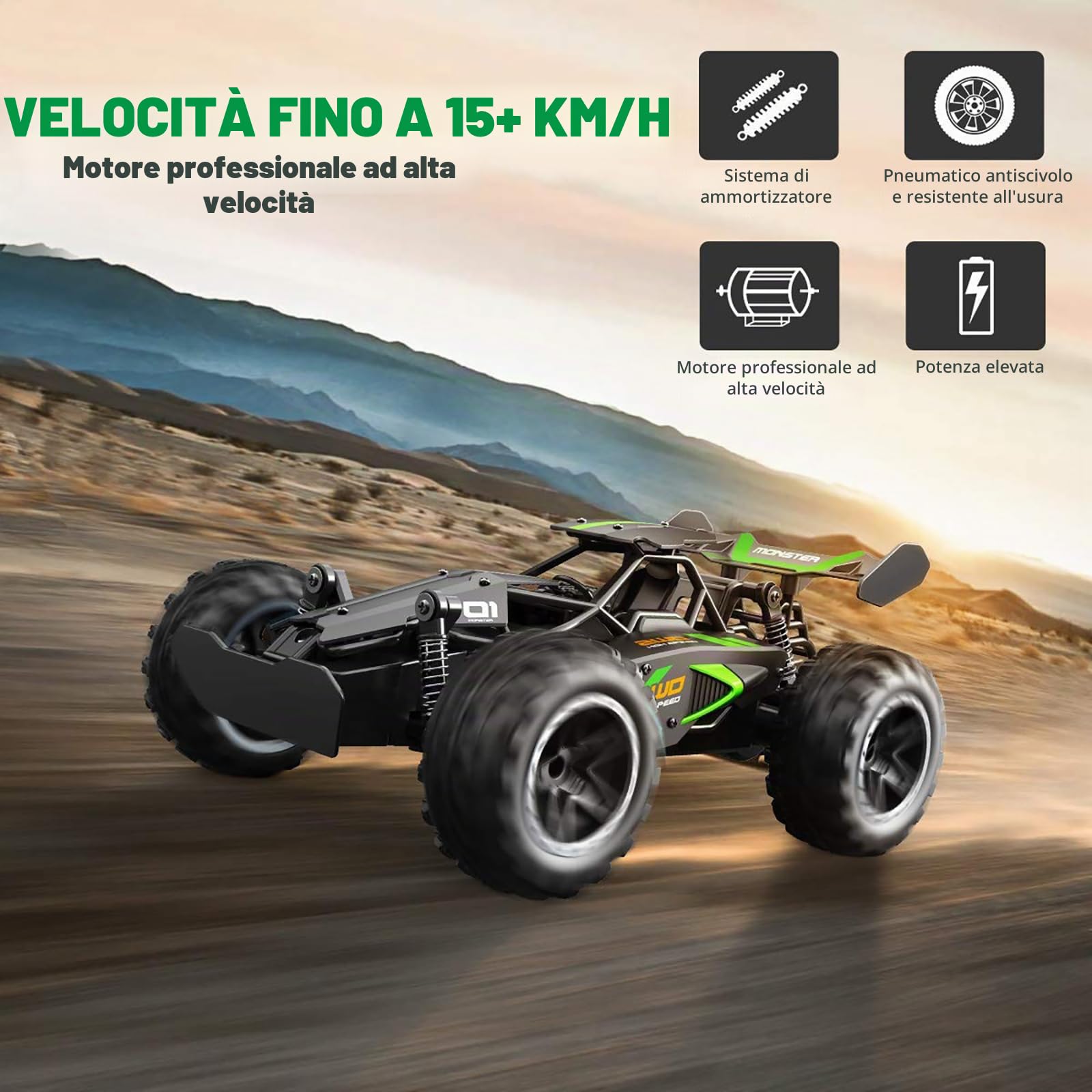 Macchina Telecomandata, RC Auto Telecomandata, 20KM/H Alta Velocità Auto Radiocomandata di Tutto Terreno, con 2 Batterie Caricabile, 2WD 2.4GHZ Macchinine Giocattolo per Bambini