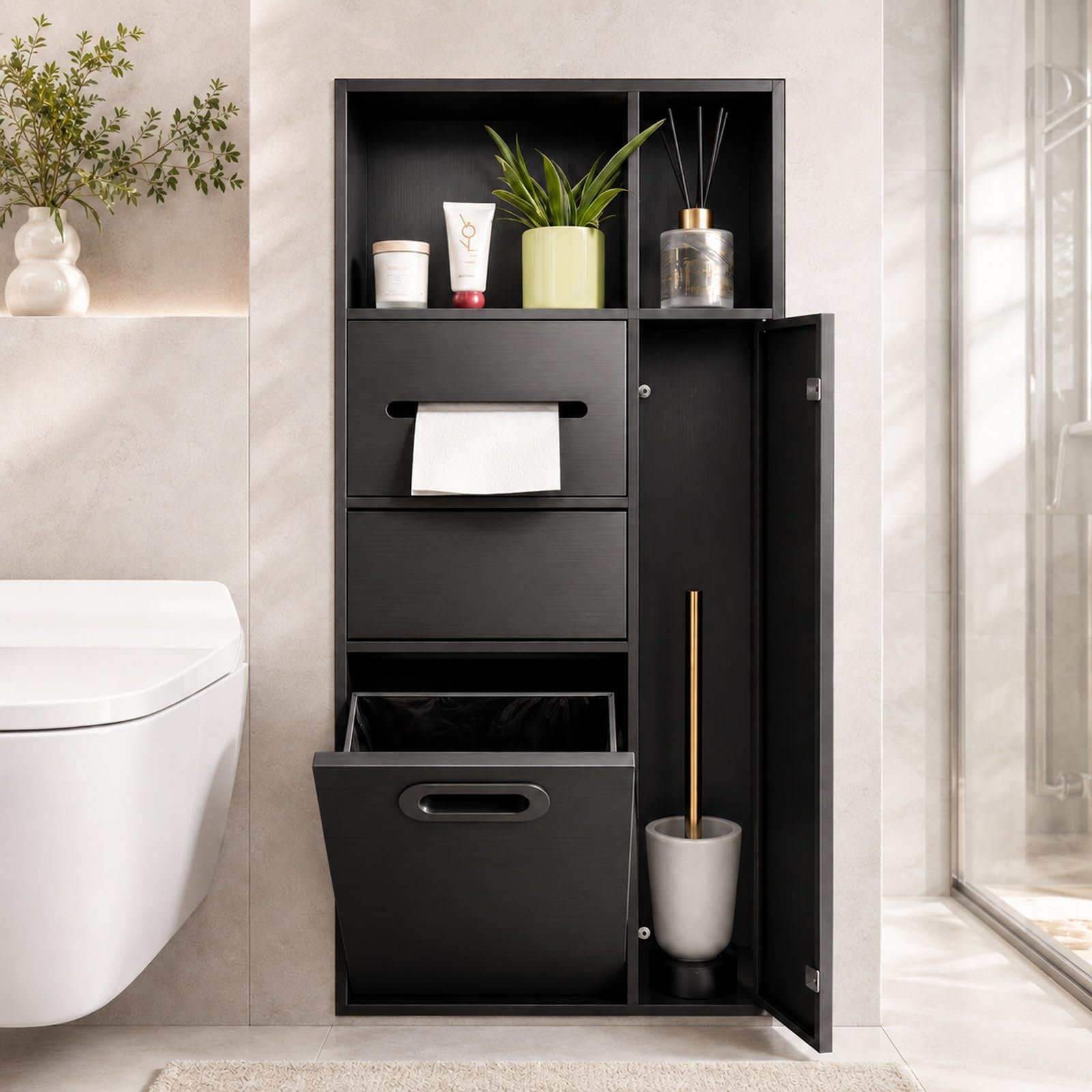 Recessed Toilet Roll Holder | Niche Trash Can | Ttrash Can Niche Bathroom