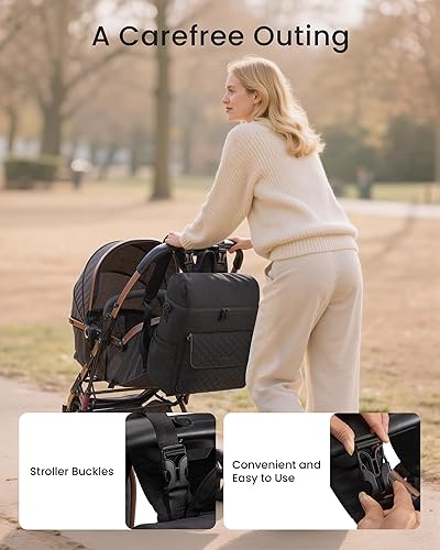 Miniatura 5 de LOVEVOOK Mochila para pañales, bolsa de bebé 3 en 1 con cambiador y correas desmontables, mochila grande para pañales para mamá papá con hebillas