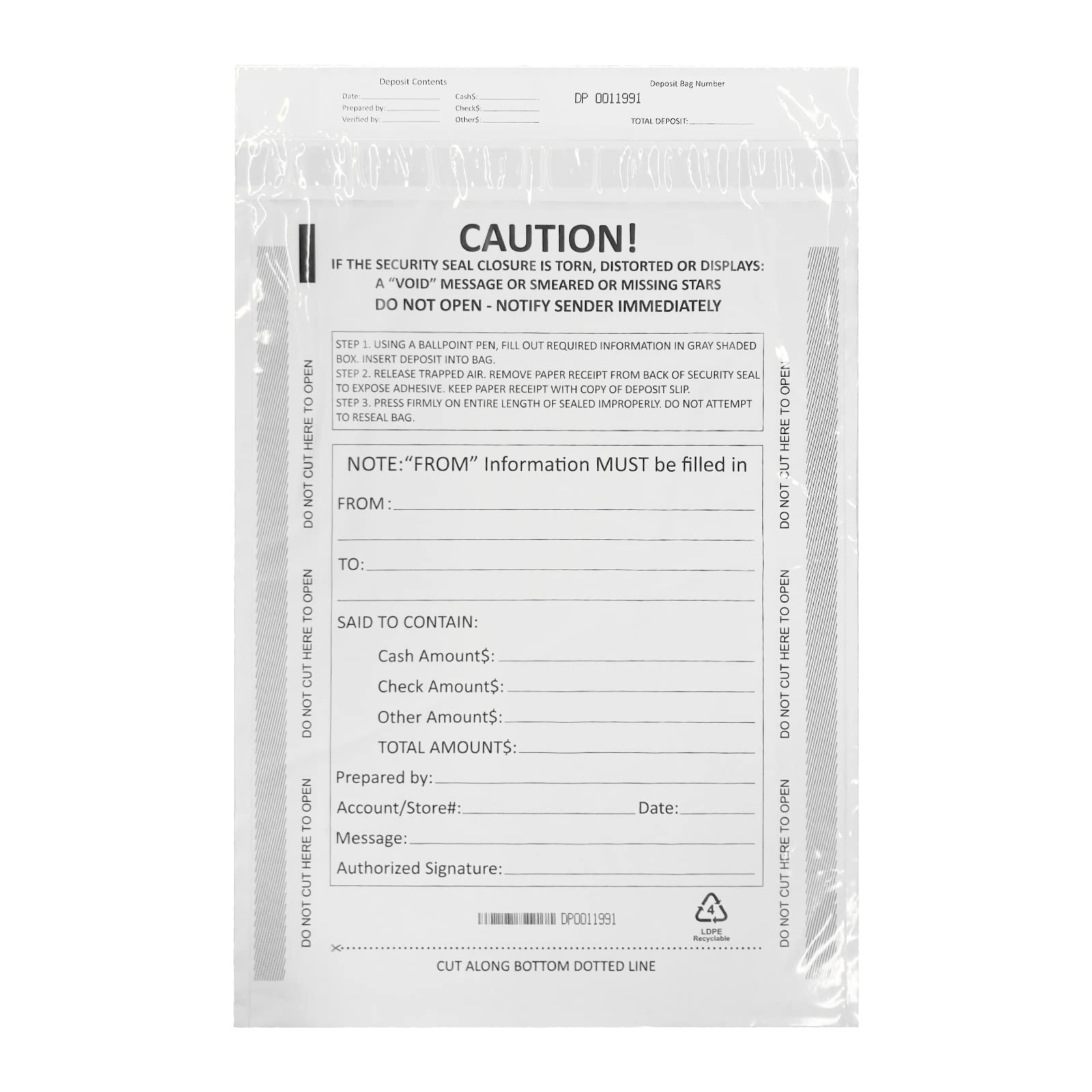 12 x 16 Inch Deposit Bags Security Pocket Bank Deposit Envelopes (White, 100 Pack)