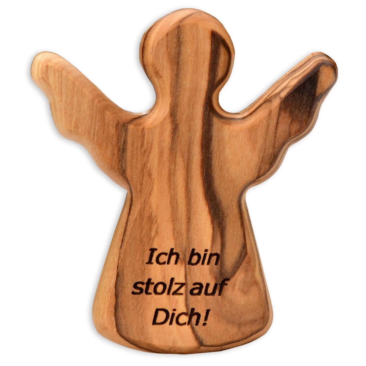 Kassis Geschenkartikel Olivenholz-Schutzengel - Handgefertigte Engel-Figur aus Bethlehem - Schutzengel-Glücksbringer - (Ich Bin stolz auf Dich) - (1 Stück)