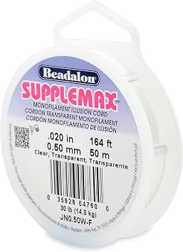 Beadalon SuppleMax Illusion Beading Cord, 0.50 mm / 0.020 in, Clear Monofilament, 50 m / 164 ft