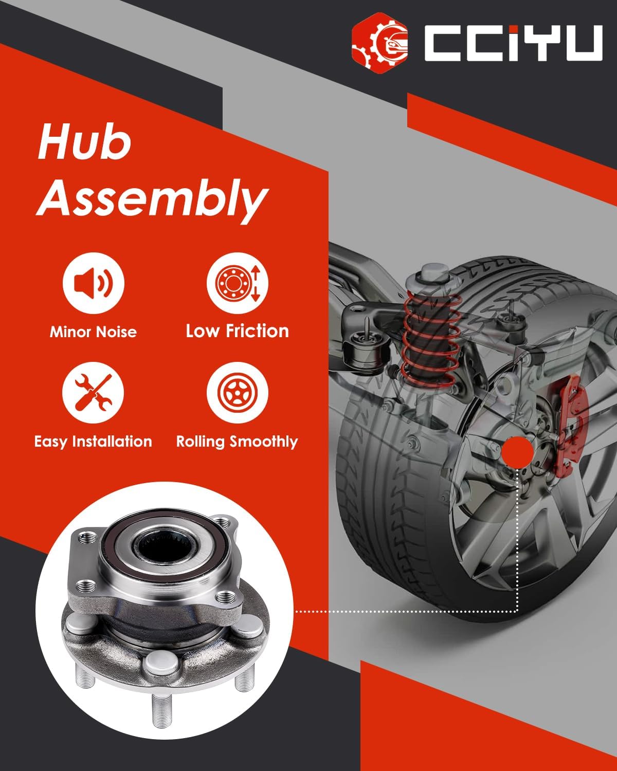 cciyu 513220 Wheel Hub and Bearing Assembly for Subaru Legacy Outback Front Wheel Hubs with ABS 5 Lugs (1)
