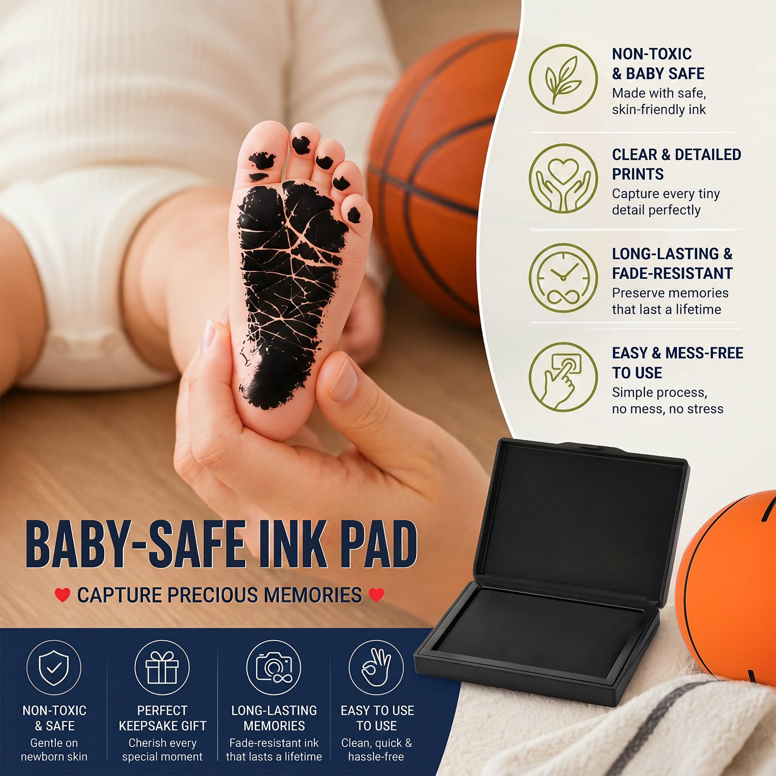 Soulchen Palla per bambini, con impronta di mano, regalo per baby shower, per neonati, con tampone di inchiostro per impronte di mani e piedi, regalo per il primo compleanno, regalo per il nuovo papà