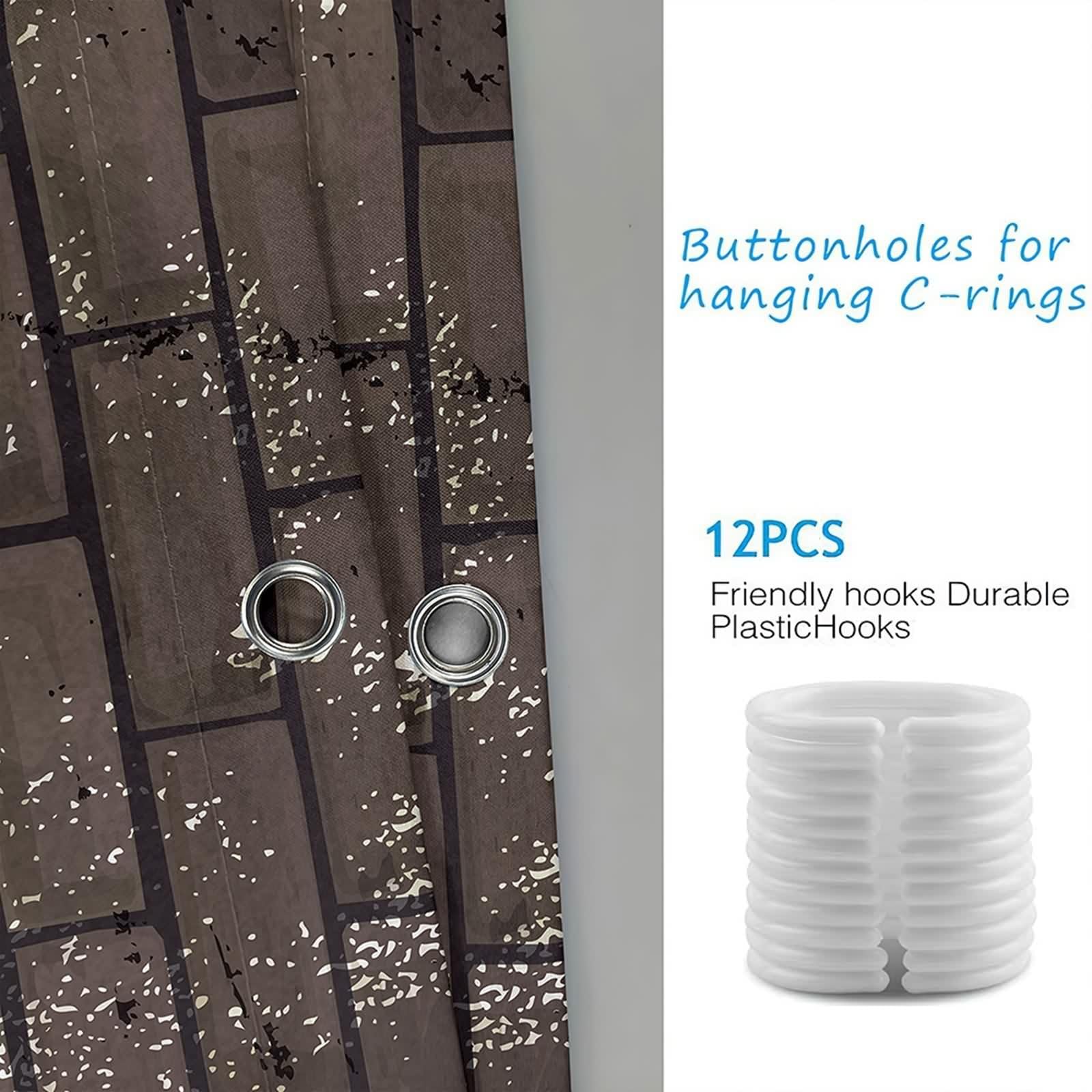 Duschvorhang 200x200 cm Wasserdicht Waschbar Weiß Grau, Ziegelsteine Wand Muster Anti-Schimmel Badevorhang Polyester Wasserdicht Waschbar Cloth Duschvorhänge im Badezimmer für Badewanne