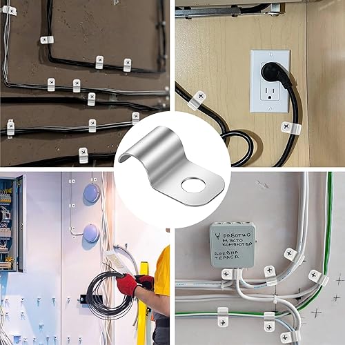 Miniatura 5 de Xindojuz - 100 abrazaderas de conducto, clips de cable de 14 de pulgada para exteriores con un agujero, abrazaderas de alambre de acero chapado en