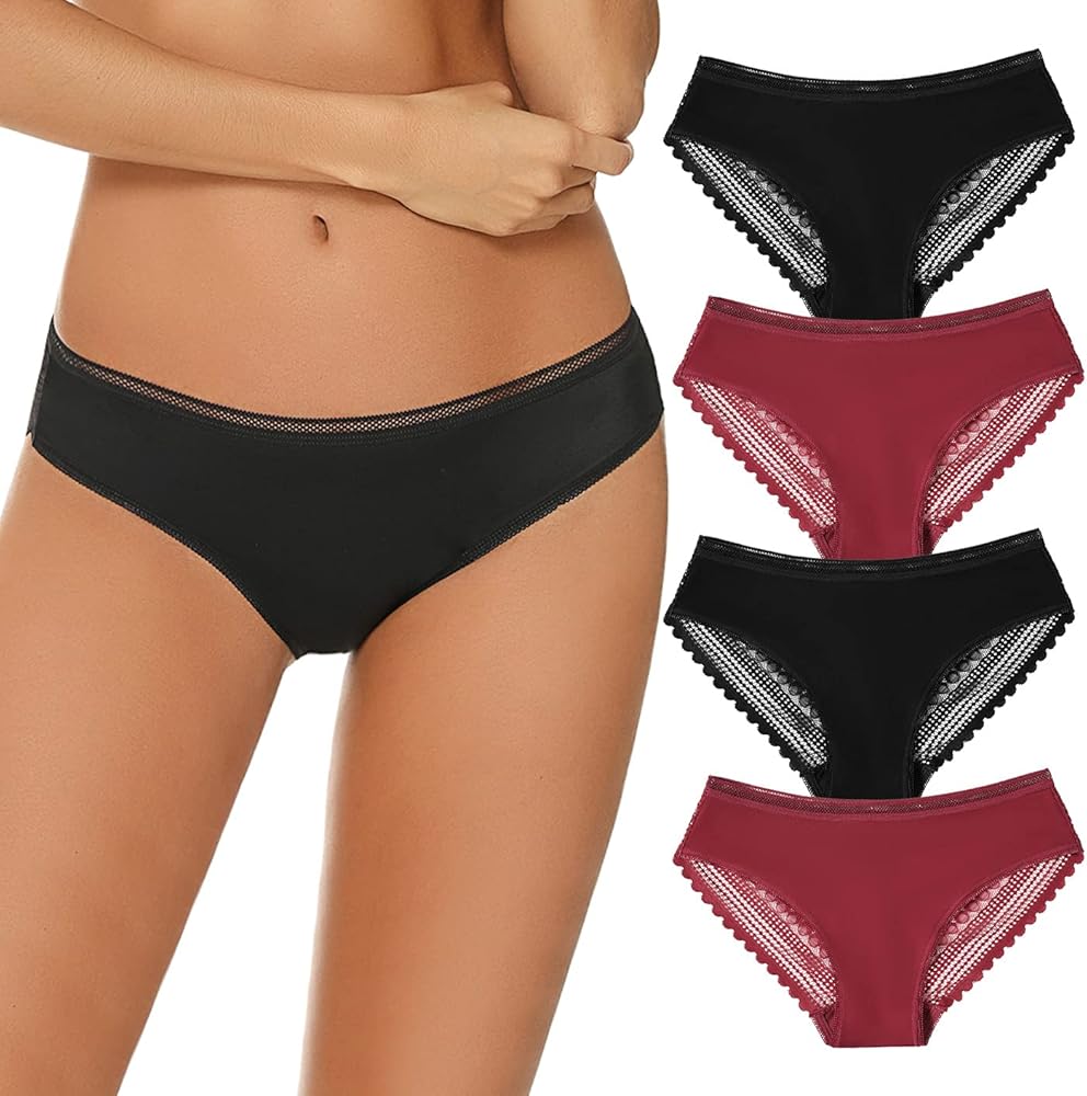 Nc 4 paia di slip mutandine per donna pizzo senza cuciture 86% poliammide 14% elastan Nero*2+rosso Scuro*2