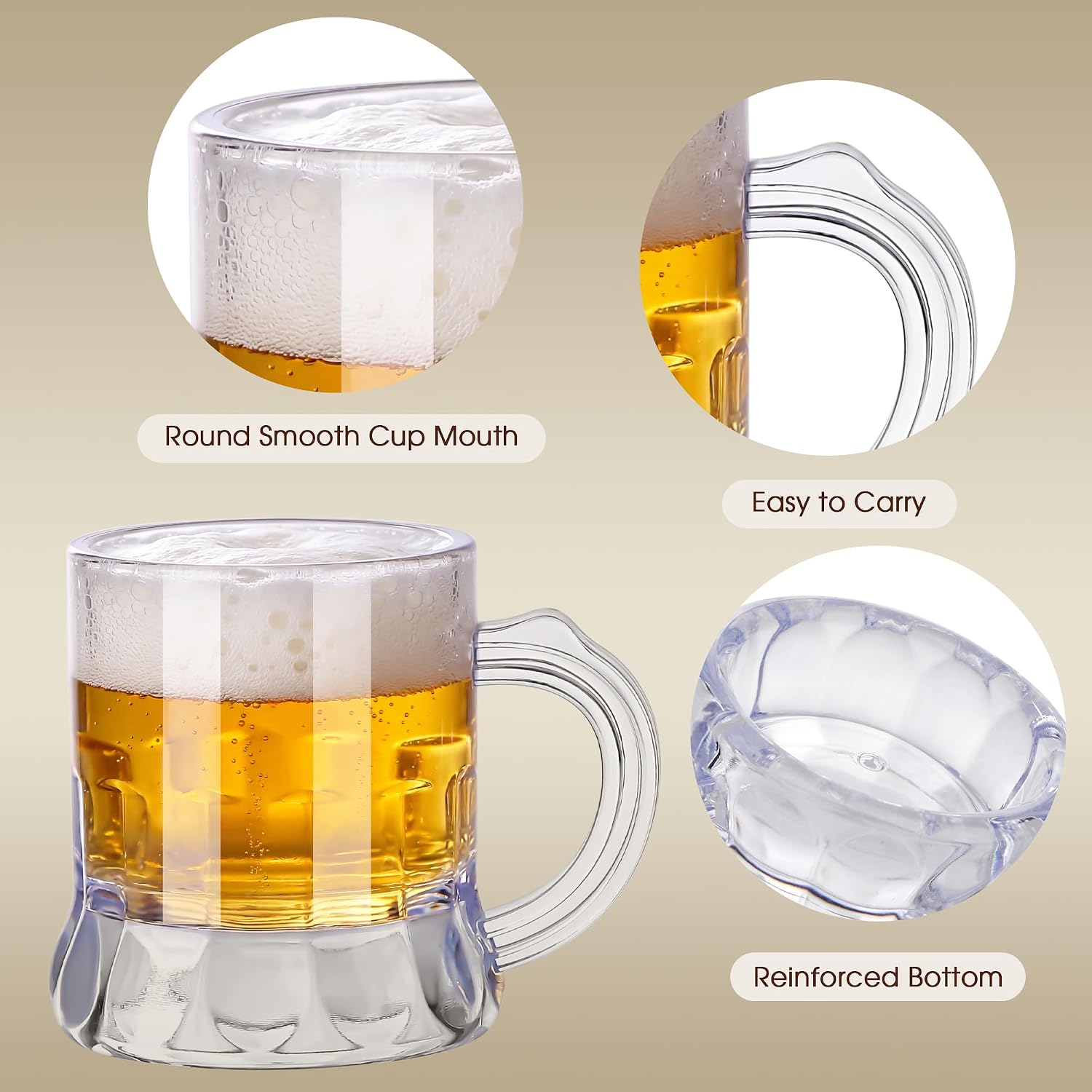 Breroa 24 Pieces Mini Plastic Beer Mugs 1 Ounce Mini Mug Shot Glasses with Handles Clear Reusable Tasting Glasses for Drinking Festival Party Barbecue Wedding