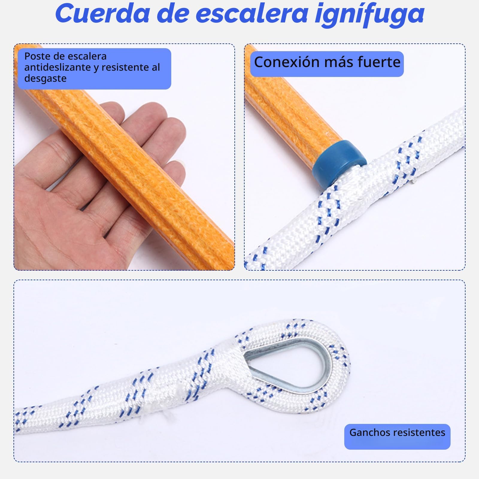 Escalera de cuerda resistente al fuego, portátil para ventanas y balcones, de nailon (10 m), adultos