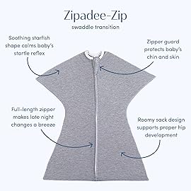 SleepingBaby Zipadee-Zip Transition Swaddle - Cozy Baby Swaddle Blanket with Zipper Convenience - Roomy Wearable Blanket for Easy Diaper Changes - Classic Heather, Medium (6-12 Month) - 2 Pack
