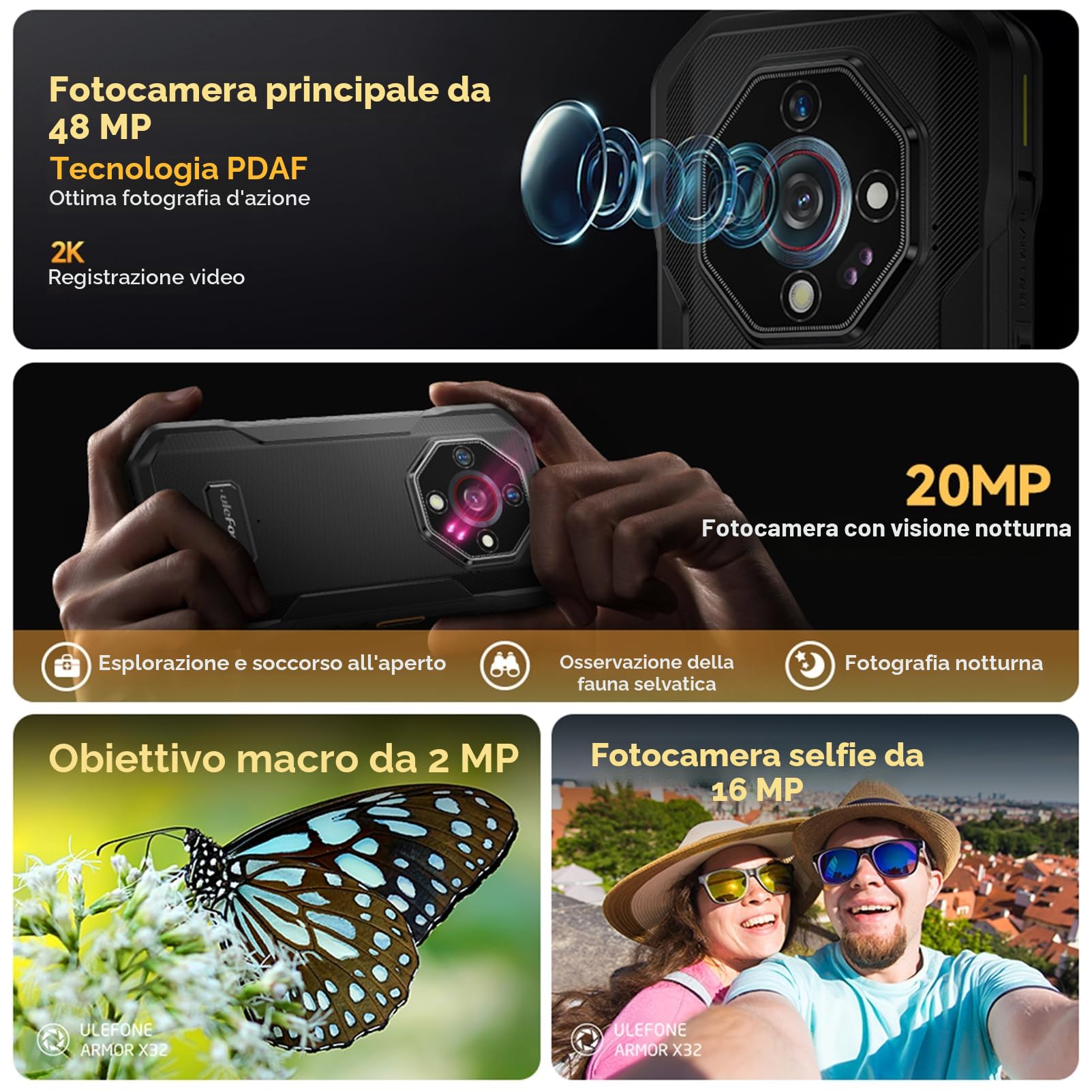 Ulefone Armor X32 Rugged Smartphone, MTK G91 12GB+128GB/2TB 48MP+20MP Visione Notturna Aggiornabil Android 16, 5.65" Corning Cellulare indistruttibile Dual SIM/NFC/Fingerprint 2anni garanzia-Arancione