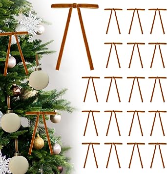 24 Pcs Brown Velvet Bows for Christmas Tree, Velvet Ribbon Bows for Christmas Trees Decorations, 5x7 Inch Vintage Xmas Bows for Wreaths, Gifts and Holiday Home Decor