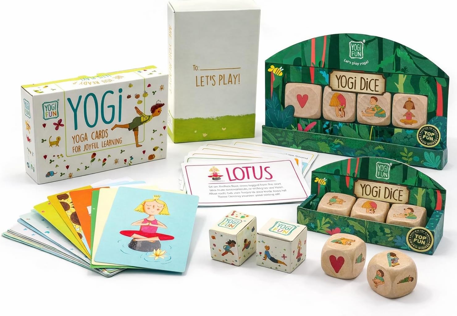 YOGi FUN Ultimate Yoga Bundle - 40 Yoga Cards + Wooden Dice Game Set | Educational Activities for Kids Ages 3-5+ | ADHD Therapy Montessori Waldorf Classroom | Boys Girls Physical Emotional Development