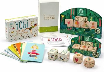 YOGi FUN Ultimate Yoga Bundle - 40 Yoga Cards + Wooden Dice Game Set | Educational Activities for Kids Ages 5+ | ADHD Therapy Montessori Waldorf Classroom | Boys Girls Physical Emotional Development