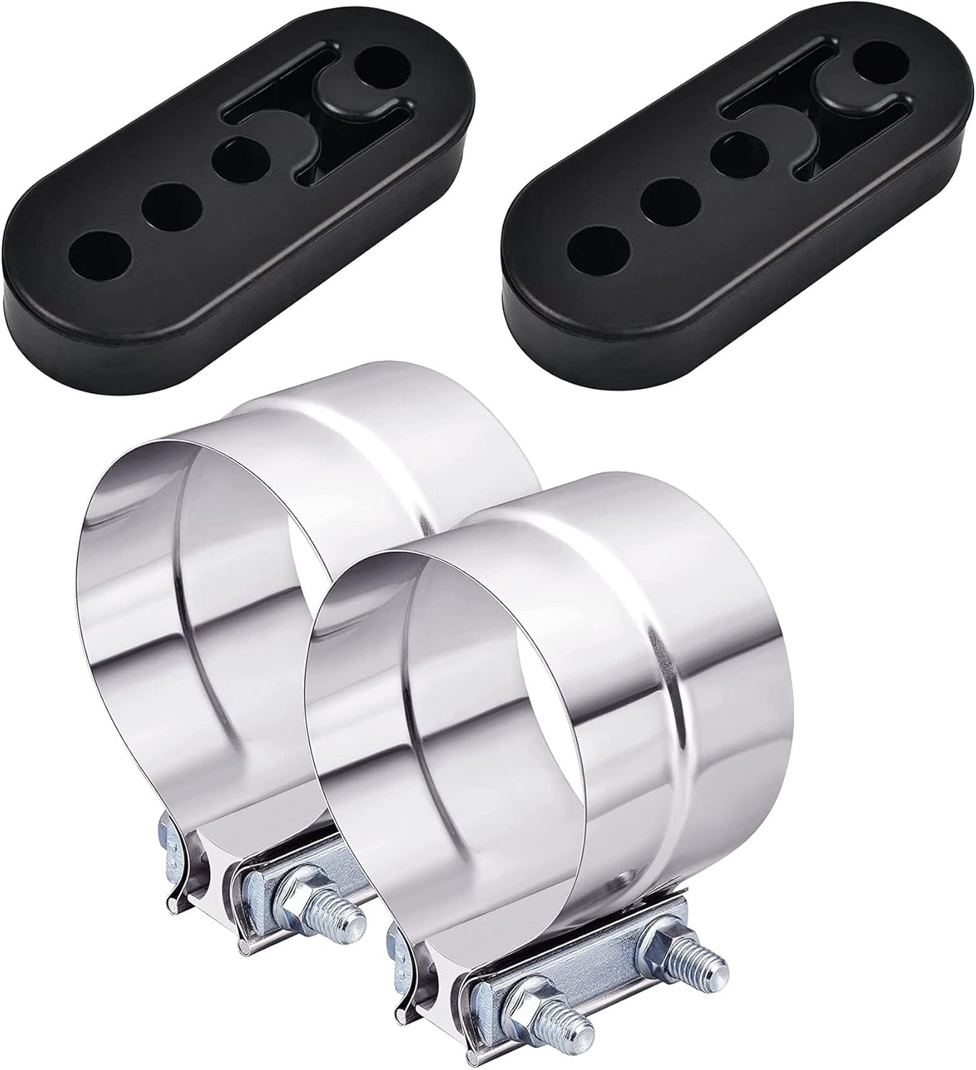EVIL ENERGY 4.0" Lap Joint Exhaust Band Clamp 2PCS, Bundle with 4 Holes Adjustable Exhaust Hanger Universal 2PCS