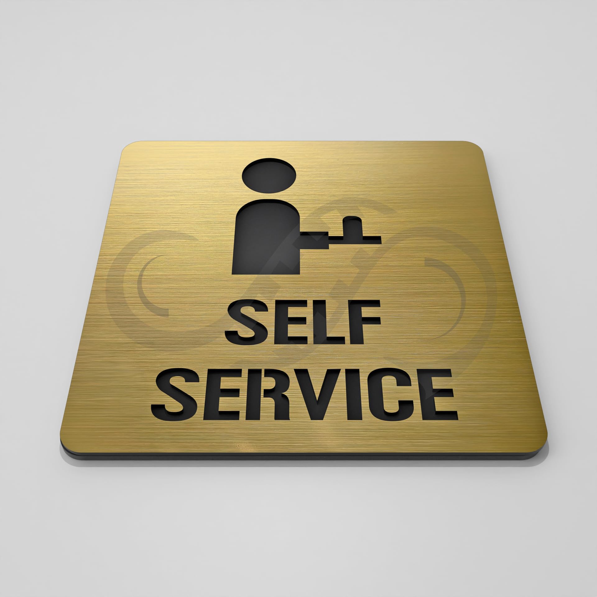SMEDOR® Luxury Indicative SELF SERVICE sign | 3M Brand Self Adhesive | 6 x 6 inch | Designed for both indoor & outdoor use | Brush Gold & Matt Black | Square Shaped | SELF SERVICE Signboard-image-12