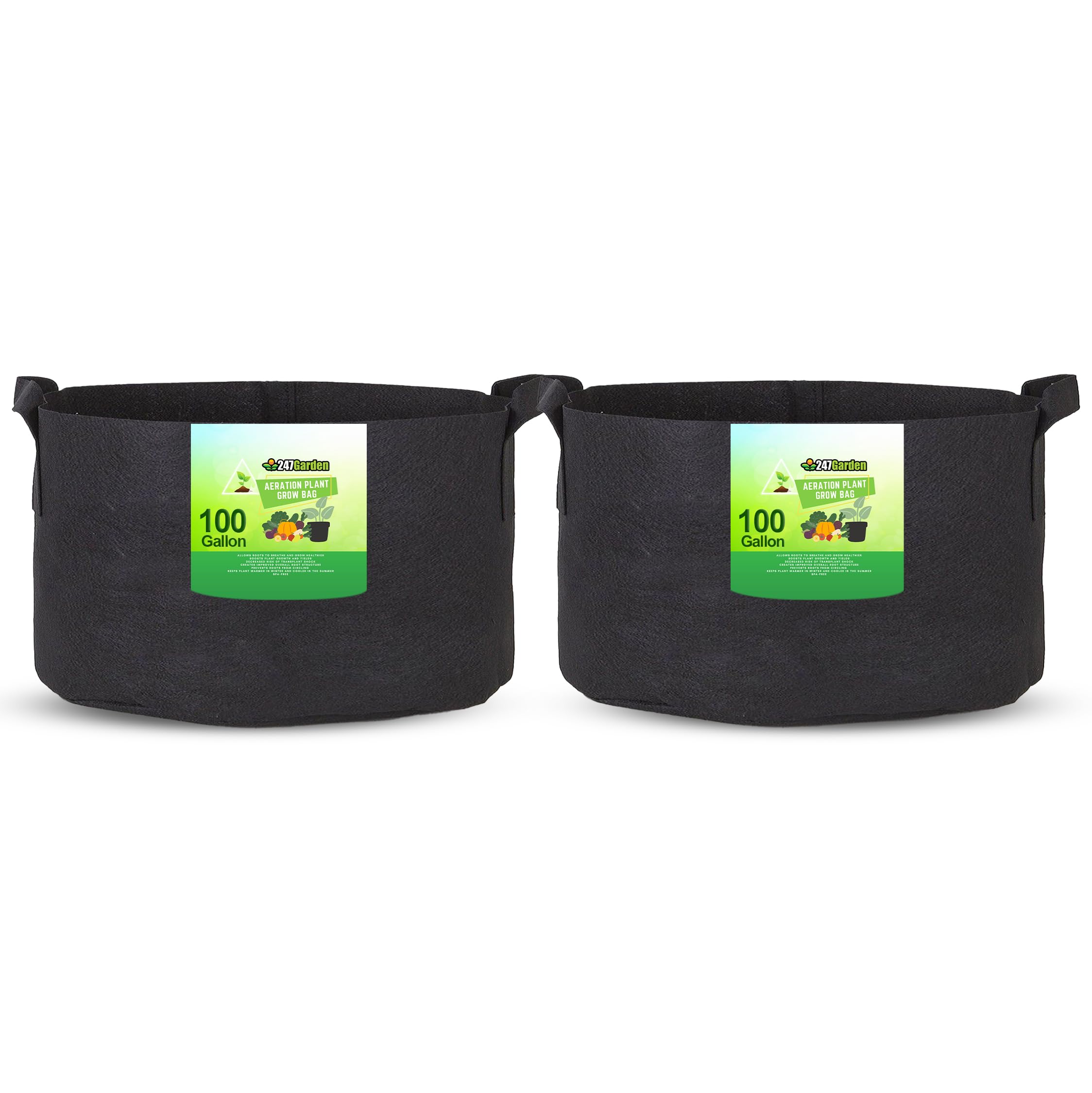 247Garden 2-Pack 200 Gallon Grow Bags/Aeration Fabric Pots w/Handles (300 GSM, Black, 24H x 50D)