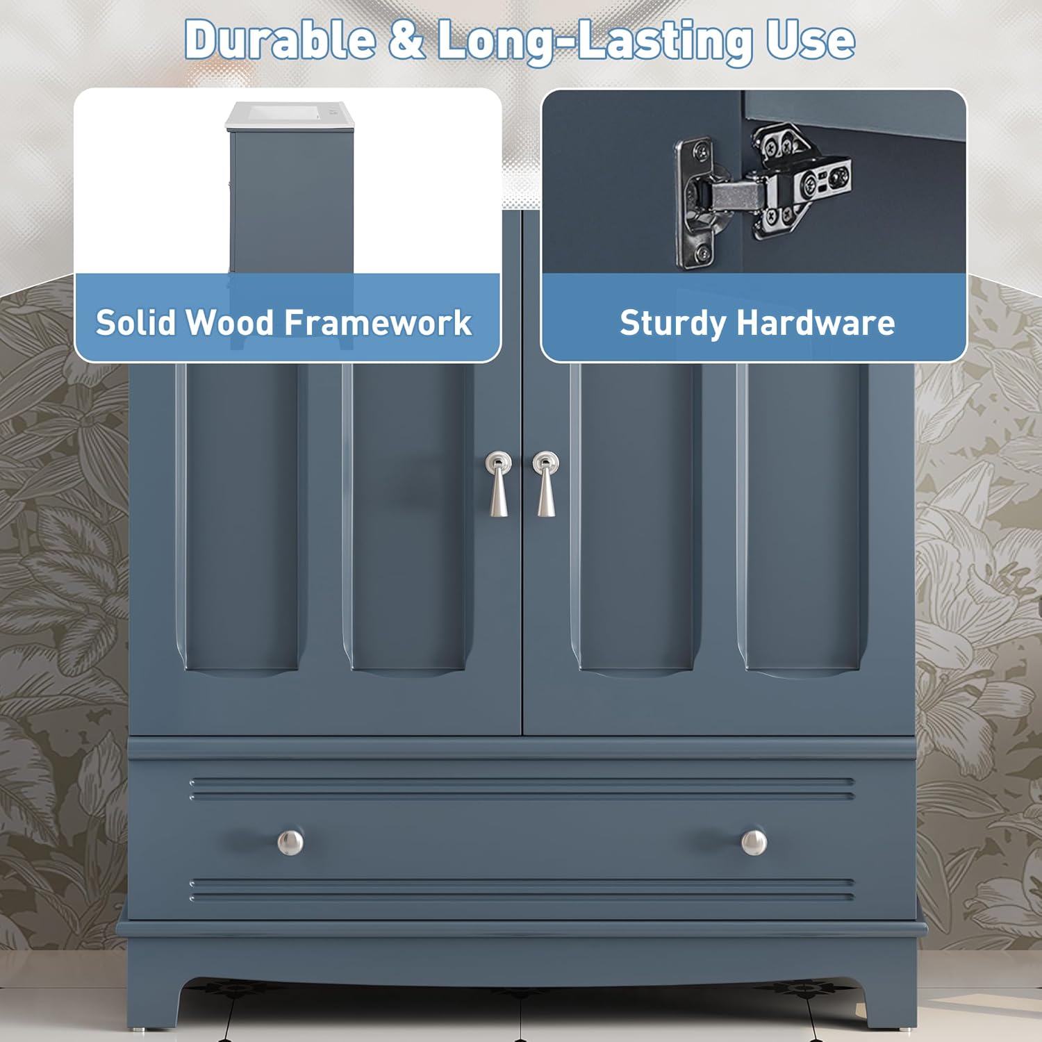 Merax 30 Inch Bathroom Vanity with Sink, Freestanding Painted Bathroom Vanity Cabinet with 2 Doors & 1 Drawer, Solid Wood Frame, Ceramic Sink