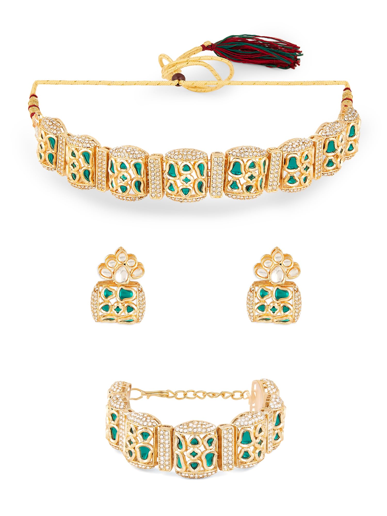 ZAVERI PEARLS Green Stones Austrian Diamonds Choker Necklace Earring & Bracelet Set For Women-ZPFK18943 (B0DH7YYJ6L) Amazon Price History, Amazon Price Tracker