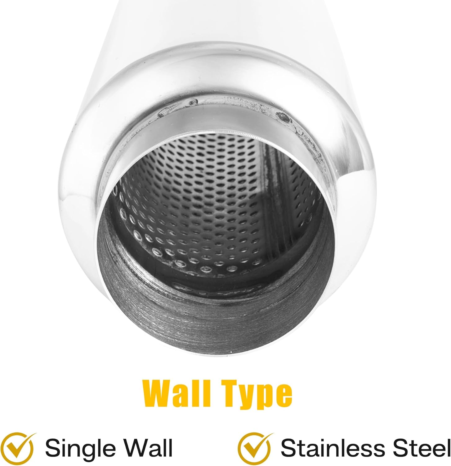 2" Universal Resonator, Straight Through Performance Muffler, 13" Overall Length, 304 Stainless Steel Welded On Resonator Muffler, Polished