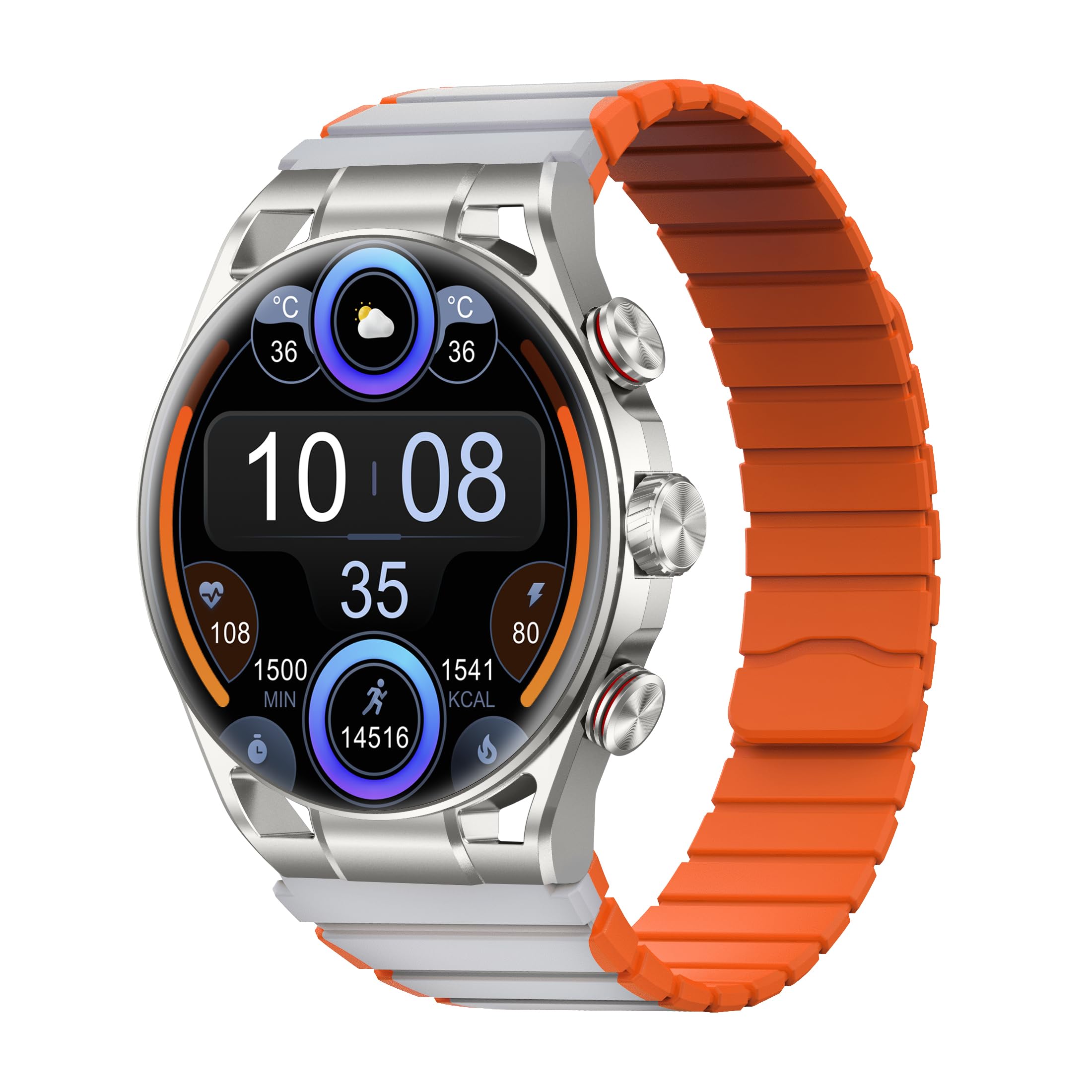 Maxwell Fusion Smart Watch for Men and Women, Dial/Answer Calls, SMS BT5.2, 40 Days Standby Time, IP68 Waterproof, AMOLED Retina Screen Smart Watch, Sports Mode, Compatible with iOS & Android (Silver)