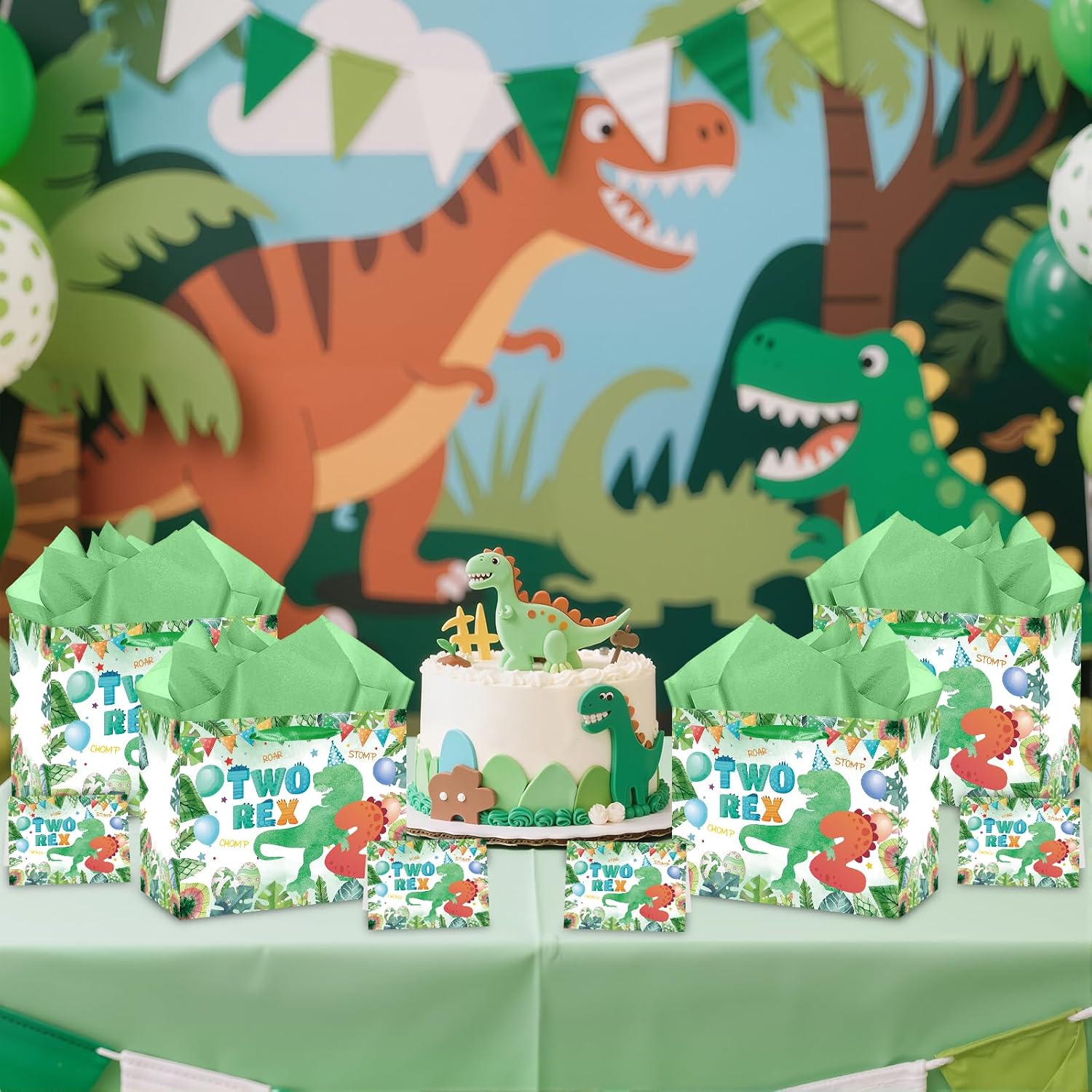 Peconal 2nd Birthday Gift Bag Two Rex Birthday Party Decorations Roar I’M Two Dinosaur Gift Wrapping Paper Bag with Tissue Paper for Baby Boys Dino Age 2 Year Old Party Favors Supplies image 4