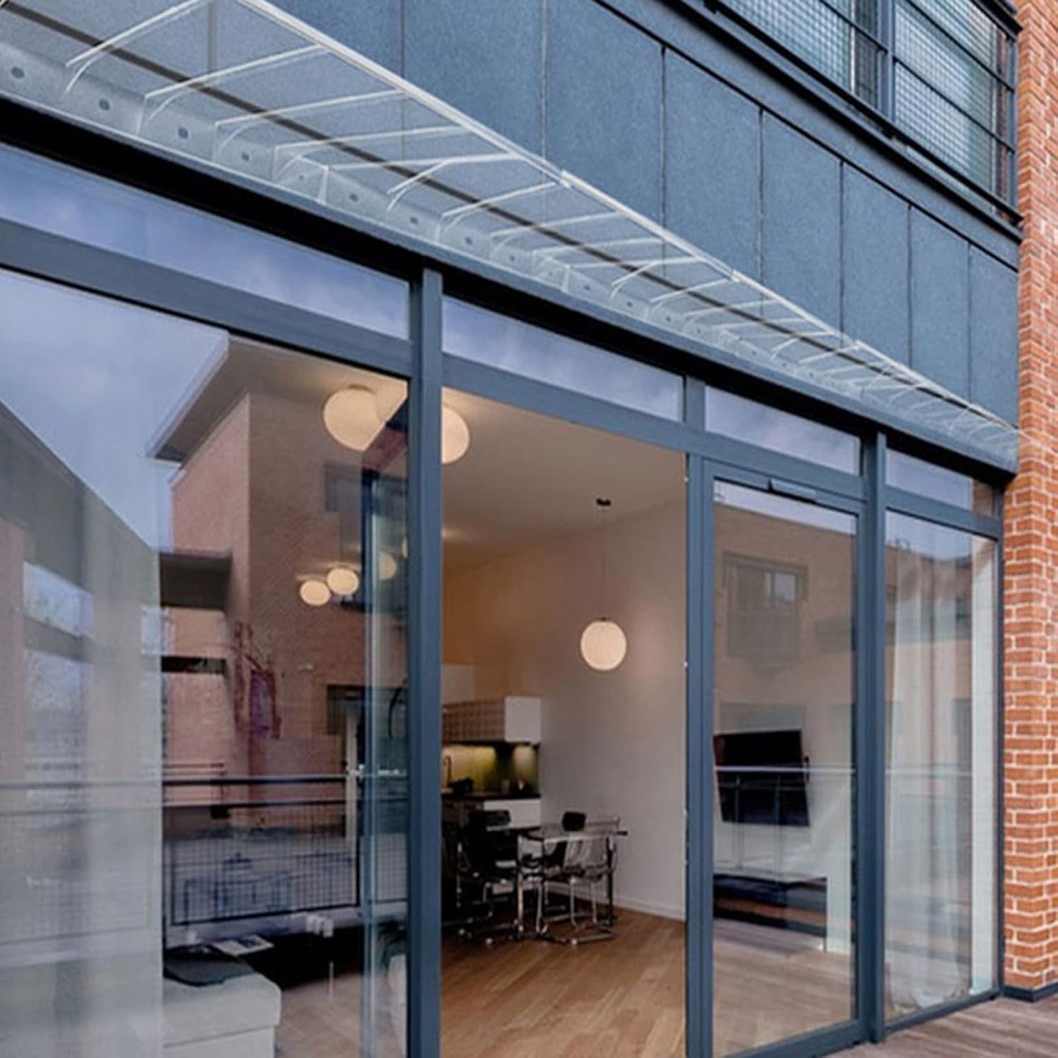 Curved Front Door Canopy Awning,Patio Porch Awning,Outdoor Cover Porch Canopy,Transparent Polycarbonate Cover,Roofing Rain Shelter,Back Porch Garden Awning,Easy to Assemble (40x90c