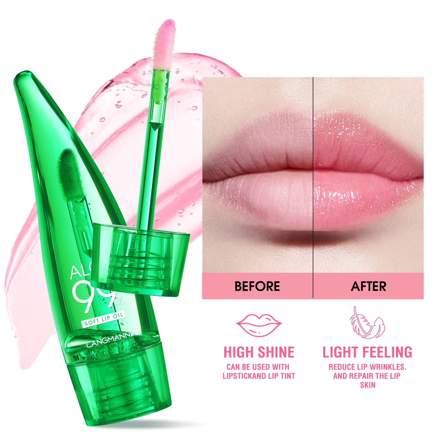 LANGMANNI Moisturizing Lip Oil,No-Sticky Lip Gloss Lip Balm Lip Care,Fruit Flavoured Lip Oil For Dry Lip's Moisturizing Hydrating And Nourishing(Aloe Color Changing 1pc) - Image 3