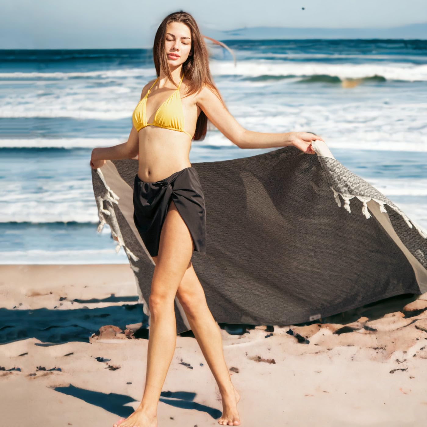 Diamond- Toalla turca de 100% algodón Peshtemal/ Toalla de baño de 195 cm x 96 cm, es delgada y ligera, ideal para viajes, acampar, baño, sauna, playa, gimnasio, alberca, etc. Manta Fouta, regalo para dama de honor; toallas de secado rápido. 8