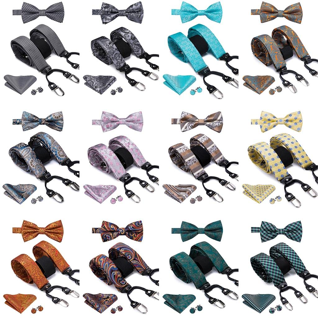 Tirantes Conjunto de Tirantes de Seda for Hombre, Conjunto de Tirantes y Pajarita Florales Dorados, 6 Clips de Metal de Cuero, Tirantes de Tirantes (Color : 3050)