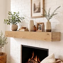 White Oak Fireplace Mantel, 48 Solid Wood Floating Shelf Over the Fireplace, Wall-Mounted Rustic Mantel, Blackish Gray