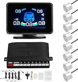 Sensor de Estacionamento Carro Radares Ré Dianteiro e Traseiro com 8 Sensores Detecção Distância Display LCD Alerta Sonoro Buzzer Mudo Volumes Ajustáveis Múltiplos Modos Alarme Preciso Confiável Fácil